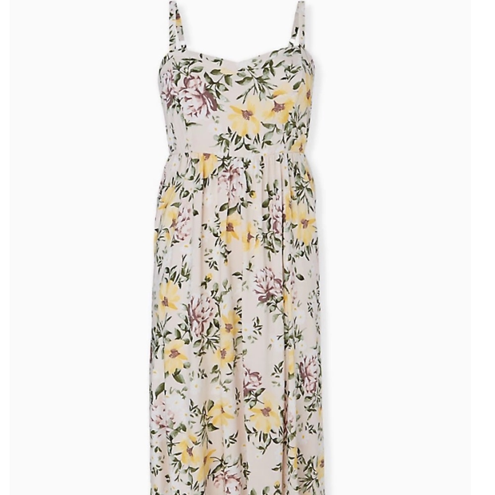 Ivory Floral Challis Midi Dress - Picture 1 of 4